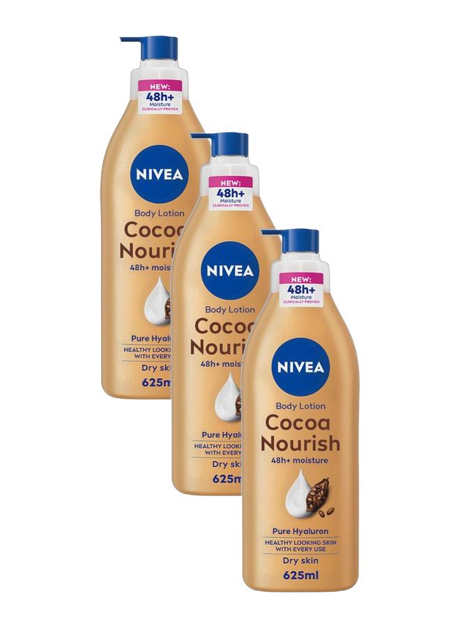 Nivea Body Lotion Cocoa Nourish 48+ Moisture Intensive Care 625ml,Pack of 3 - Image 1